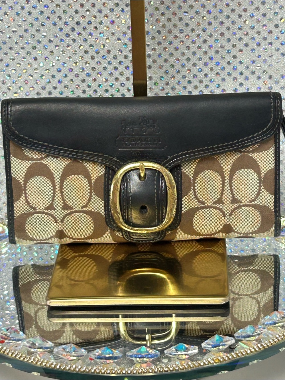 Coach Buckle Signature Canvas Wallet in Brown and Black Approx. 8 x 4